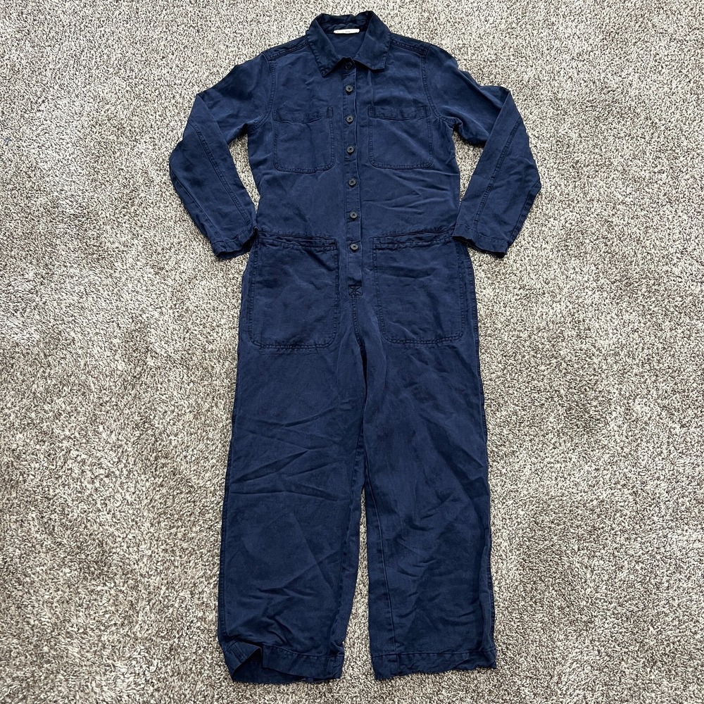 Marine Layer Charlie Utility Jumpsuit Womens XS Blue Linen Blend